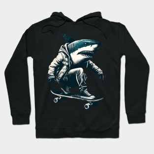 Retro Vintage Shark Skater Skateboarder Hoodie